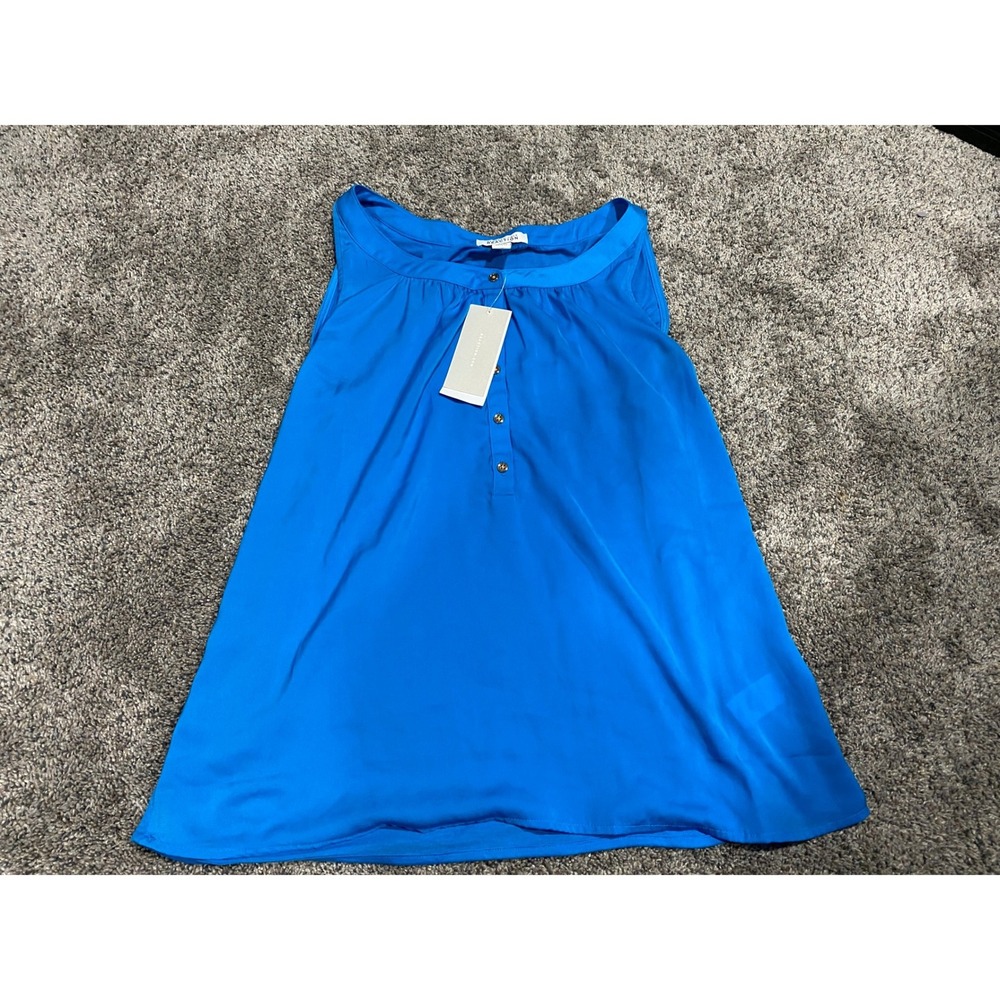 Kenneth Cole Reaction Sleeveless Henley Top Royal Blue Gold Buttons XL NWT